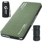 Self Inflating Sleeping Pad,Twin 4in Ultra-Thick Foam Camping Car Mattress with Air Pump Sack, Sleeping Mat for Adults Inflatable Camping Pad Mattress, Bed, Travel, Car, Tent, Home, Army Green
