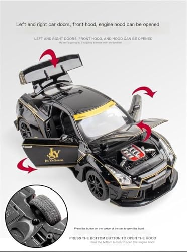 Image of 1:24 Nissan GTR R50 Diecast Model Car | Alloy Metal Pull Back Toy Vehicle with Sound, Light & Openable Doors | Racing Car Toy for Kids & Collectors (Black)