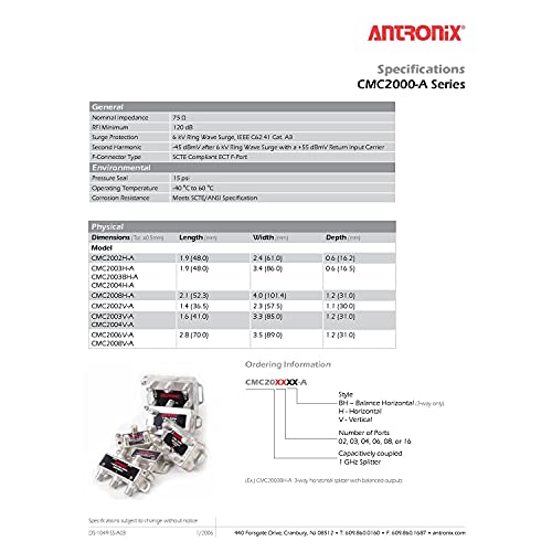 Antronix A Series Cmc2000H-A 2-Way Horizontal Splitter 1 Ghz 5-1002 Mhz Moca Capable #TOP5