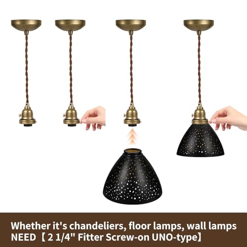Image of Metal Lamp Shade, 8 inch Metal Etched Stars Lamp Shade Pattern 2 1 /4 inch Fitter