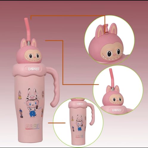 Image of Fancy Kitchen Cartoon Kids Tumbler - 850ml Stainless Steel Double-Walled Travel Mug - Leak-Proof, BPA-Free with Straw - Perfect for School & Outdoor Use. (Cute Pink Doll)