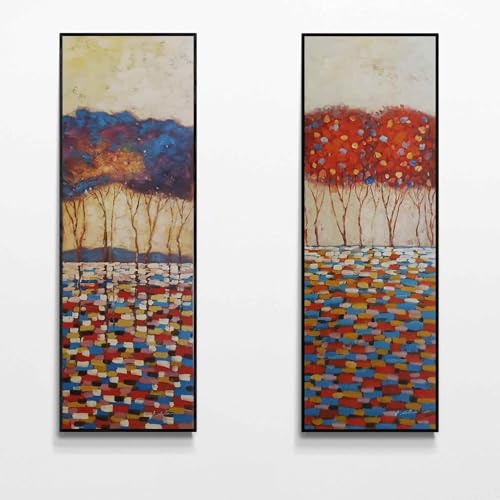 Tableau diptyque arbres pour habiller un grand mur vide de salon