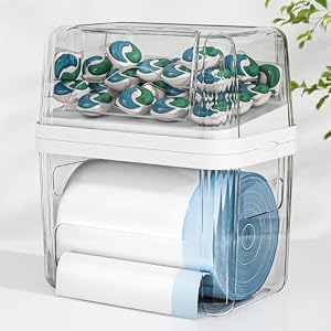 2-in-1 Trash Bag Holder Laundry & Dishwasher Pods Container,Garbage Bag Dispenser with Removable Lids,Kitchen Organizer and Under Sink Storage Box