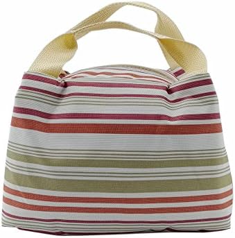 Vinsani Insulated Striped Canvas Thermal Lunch Bag Reusable Portable Cooler Bag Lightweight Convenient Foldable for Work School Picnic Office Adults & Kids Striped Light Blue
