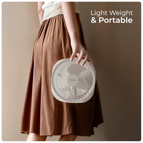 Image of Xech Rechargeable Table Fan with Adjustable Height USB-C Charging Stand & Floor Fans 200mm Aerodynamic Blades Mini Fan Desk Kitchen Bedroom Summer Gadget (Air Storm 2)