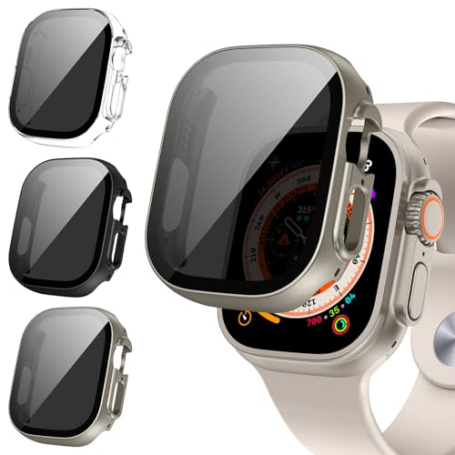 Tensea [3Pack] for Apple Watch Screen Protector 45mm 41mm 44mm 40mm 49mm Accessories, Face Cover Built-in Privacy Tempered Glass Film for iWatch Series 9 8 7 6 5 4 SE SE 2nd Generation Ultra Ultra 2