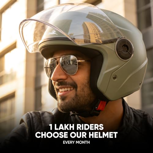 Image of TVS ACE ISI Certified Open face Unisex Helmet with Full Coverage Visor Available in 8 Colors | Lightweight Comfort-Fit Microfiber Liner Equipped with Quick Release Chin Strap