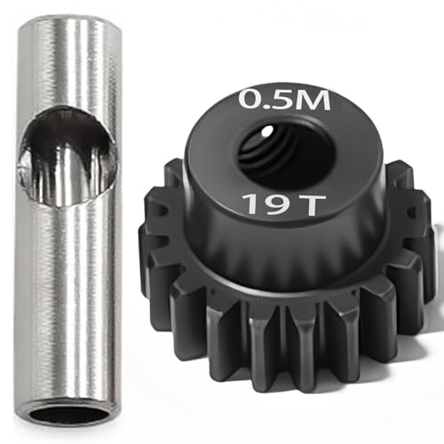 0.5M Pinion Gear 19T Hardened Steel 3.175mm Bore with 2.3mm Adapter, Precision Motor Gear for ARRMA 1/14 Typhon 1/16 Mojave 1/18 Granite, Losi 1/12, 0.5Mod Gear 13T-27T for HOBBYWING Motors