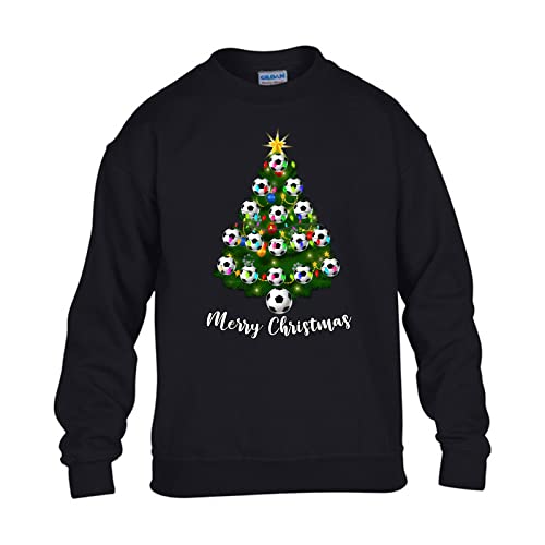 Christmas Tree Mens Sweatshirt World Cup 2025 Football Boys Pullover Party Christmas Jumper Funny Santa Novelty Unisex Gift Girls Kids Sweat Top Printed Design Black - Large
