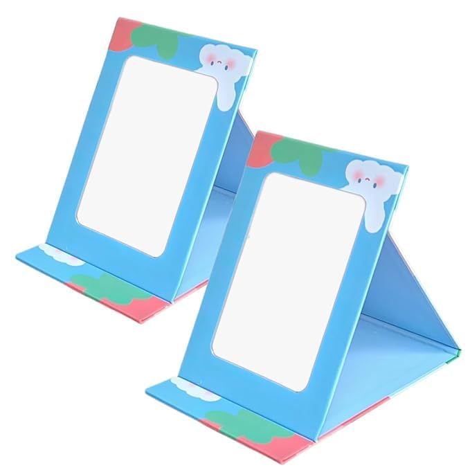 Netram Store Cute Folding Cartoon Makeup Shaving Mirror Portable Vanity Multi-use for Use Home Office Desk Travelling and Daily Touch-Ups Other Purpose (Pack of 1 - Sky Blue) 1