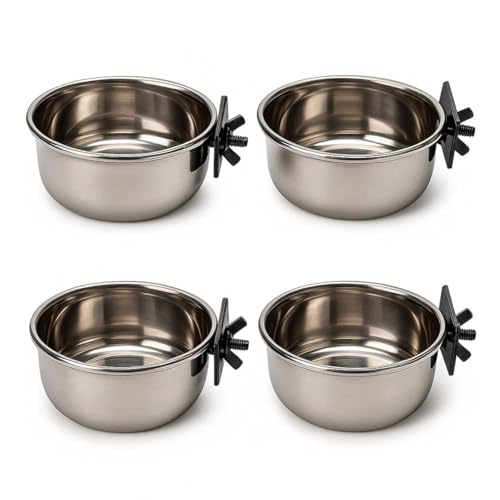 Image of Pets Empire Best Stainless Steel Birds Coop Cup Feeder Bowl (500ML X 3, COOP Cup CLAMP Holder)