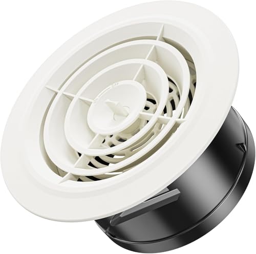 Hon&Guan 125mm Condotti di Griglia di Ventilazione Rotonda in ABS, Rimovibile, con Protezione Dagli Insetti Bianco, Valvola a Disco Regolabile per Soffitto, Bagno, Tubo VMC, Garage, Aria condizionata