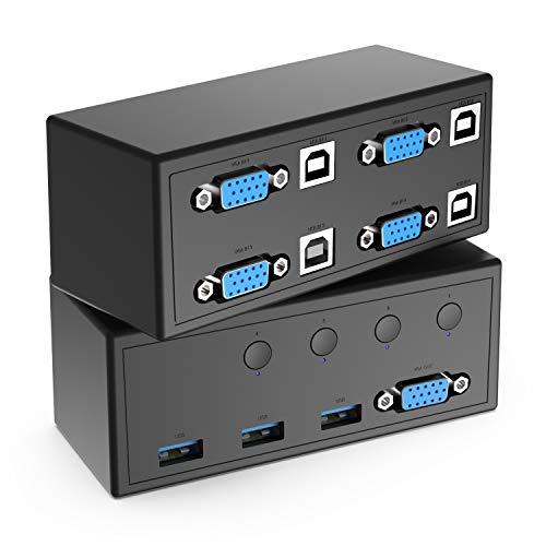 KVM Switch Selector, USB VGA Switch Switcher 4 in 1 Out 1080P