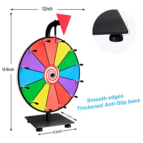 Klvied 12 Inch Heavy Duty Prize Wheel, 12 Slot Tabletop Color Spinning Wheel with 2 Model Clicker, Carnival Spin Wheel with Dry Erase Markers and Eraser for Trade Show, Fortune Spin Game - Thumbnail 7