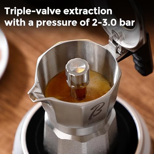 Image of Bincoo Small Italian Moka Pot 1 Cup - Stovetop Espresso Maker for Rich Coffee,316 Stainless Steel - Three-Valve Pressure Boosting Design (1, Cups)