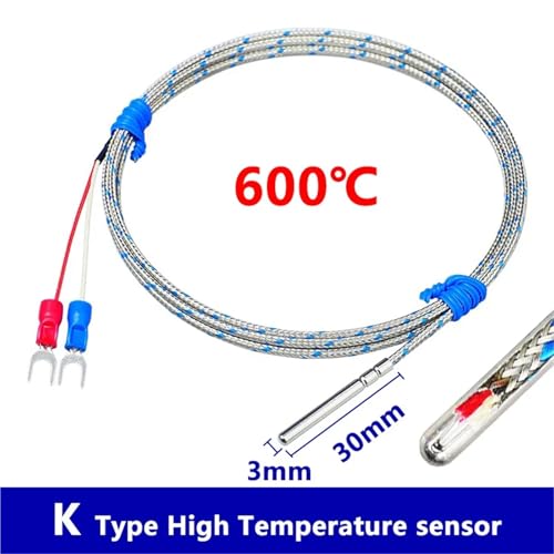 Termopar tipo K de 1m con cable blindado de metal para sensor de temperatura de 0 a 600 °C 2