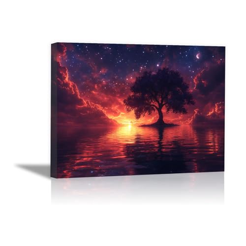 Tenture murale Arbre de la Vie rouge : créez un salon moderne et zen avec ce tableau