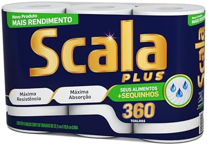 Scala Plus Papel Toalha Mega, 360 Toalhas (3 Rolos de 120 Toalhas...