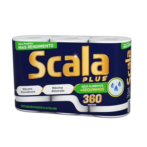 Scala Plus Papel Toalha Mega, 360 Toalhas (3 Rolos de 120 Toalhas Cada)