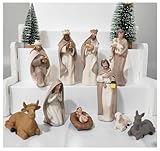 MeritMode Nativity Set for Christams Indoor - 10 Pcs Nativity Scene Statues Including Baby Jesus, Mary and Joseph, Suitable for Religious Decor and Interior