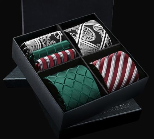 Image of HISDERN Mens Ties Extra Long Tie and Pocket Square Set 63 Inch XL Tie Pack Collection Present Box Necktie Lot 3 PCS