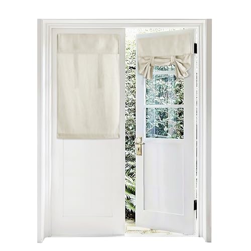 RYB HOME Short Faux Linen Blended Window Curtains for Bedroom - Light Filtering Small Window...