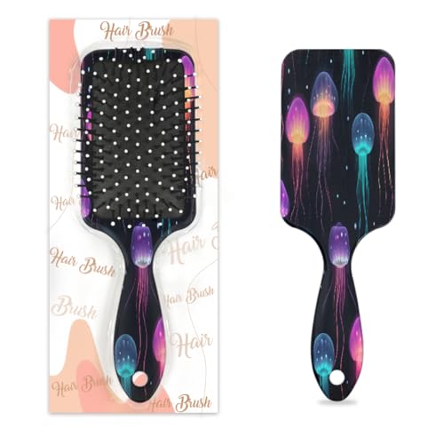 Cepillo para desenredar el pelo para mujeres y hombres, cepillo flexible de cerdas suaves (fantasía, medusas, animales del océano)