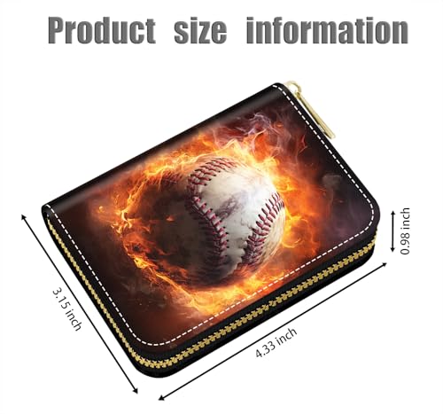 Credit Card Holder Wallets for Women, Burning Baseball Design RFID Blocking Small Leather Card Case Wallet Zipper Accordion Wallets2