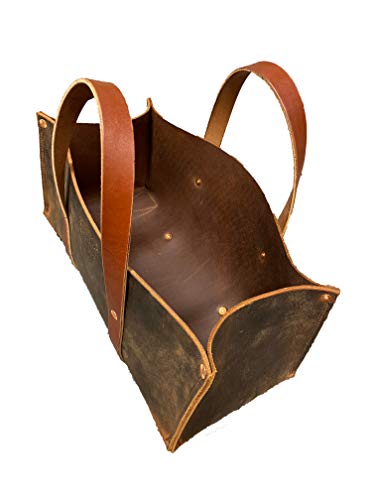 Buffalo Leather Tote Tool Bag For Hand Tools, Gardening, Outdoorsmen, Heavy Duty Premium Storage Leather Organizer (Crazy Horse Black) #TOP6