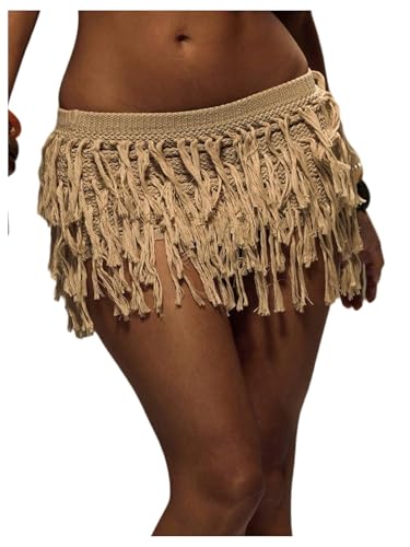 Women's Y2k Fringe Mini Skirt Tassel Low Rise Knitted Summer Vacation Skirt