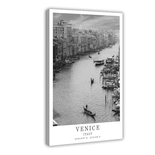 WANXU Venice Travel Poster Black And White Canvas Poster Bedroom Decor Office Room Decor Gift Frame 20x30inch