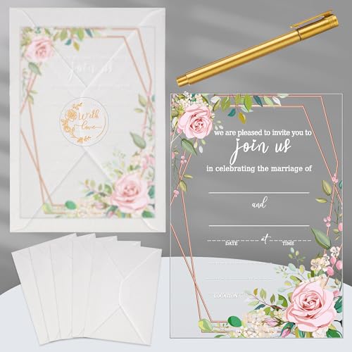 Harloon 25 Set Acrylic Wedding Invitation Kit with Envelopes Bonus