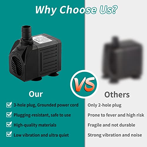 Freesea Aquarium Submersible Fountain Pump: 30W 550Gph Adjustable Quiet Water Pumps With 7.2Ft High Lift For Small Pond | Waterfall | Outdoor | Statuary | Hydroponic (550Gph With Tubing) #TOP3