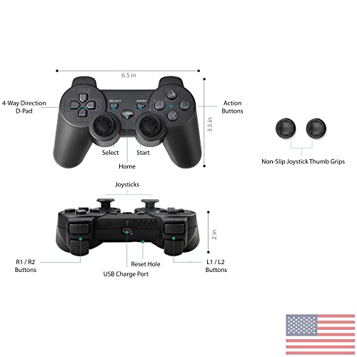 Bek Controller Replacement For Ps3 Controller Wireless Remote Gamepad, Thumb Grips, Double Shock 3 Vibration, Motion Sensors, Rechargeable Battery, Compatible With Sony Playstation 3 Color (Black) #TOP7