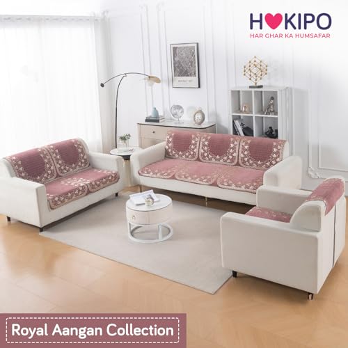 Image of HOKIPO Gulabi Jaal Premium Chenille Jacquard Sofa Cover 6 Seater Set - Washable 3+2+1 Sofa Panel for Seat & Back | 'Royal Aangan Series' (IN-1008 * 2 + IN-1007 * 2 + IN-1006 * 2-L1)