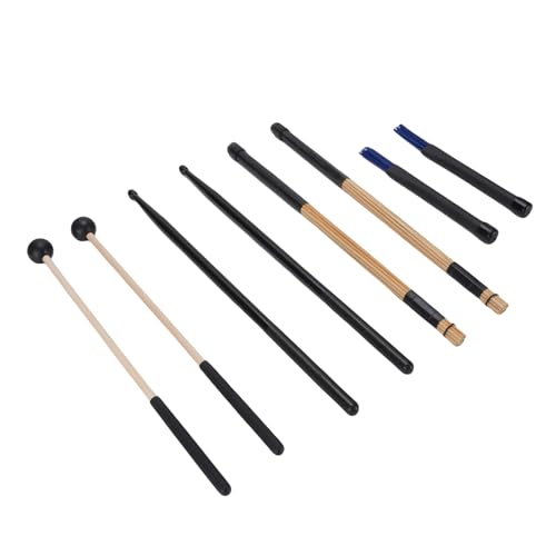 Set de baquetas, mazas y escobillas para batería, de madera de arce ligera con acabado antideslizante, incluye escobillas de alambre con mango de goma para jazz, folk y varios géneros musicales miniatura 7