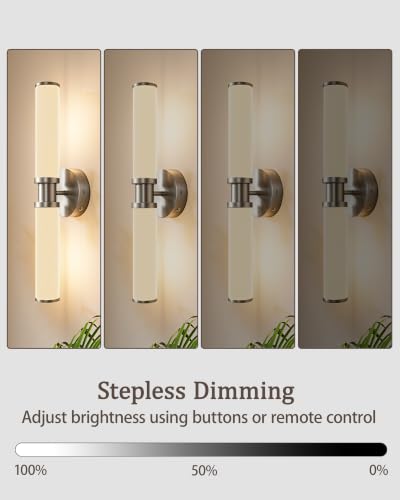 Image of Rayogale Nickel Wireless Battery Operated Wall Sconces with Remote | White Glass Rechargeable Wall Lights Set of 2 with Timer Function Dimmable for Living Room Bedroom Emergency 3000K, 20.5 Inch
