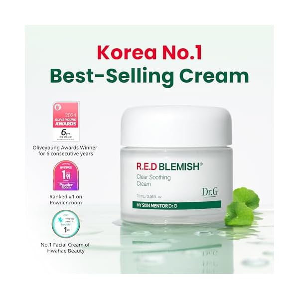 Dr.G Red Blemish Clear Soothing Korean Moisturizer Face Cream, 70ml - Cica Cream, Korean Skin Care Moisturizer, Korean Face Moisturizer, Facial Moisturizer, Korean Skincare, K Beauty Skincare Coreano