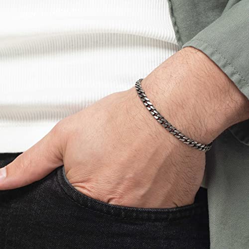Mens Bracelet - Cuff Chain Bracelet Made Of Silver Plated Stainless Steel - 5Mm Thickness Bracelet For Men - Fits 7"-8" Wrist Size #TOP2