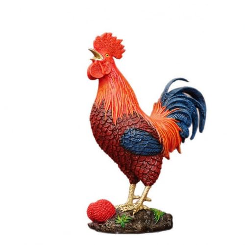 Jiuvaso Coq en Laiton au Sign Naturaliste avec Crête Rouge et Queue pour Étagère Ouverte Console et Table d'Appoint comme Ornement, Multicolore, Très Grande