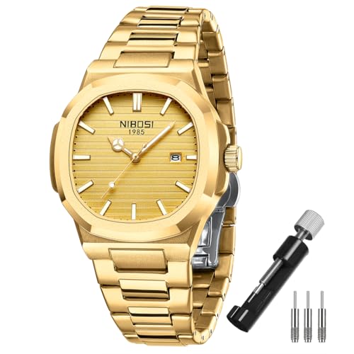 NIBOSI Watches for Men Square Fashion Waterproof Business Stainless Luxury Analog Simple Dress Classic Dad Father Gifts Gold Wrist Watch -  ADALOVE, ADA-G2632gold