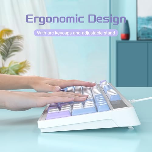 Image of Wire Gaming Keyboard,Creamy Keyboard and Mouse Combo, 7 Colorful Rainbow Backlight Classic Gaming Keyboard (White & Blue & Purple)