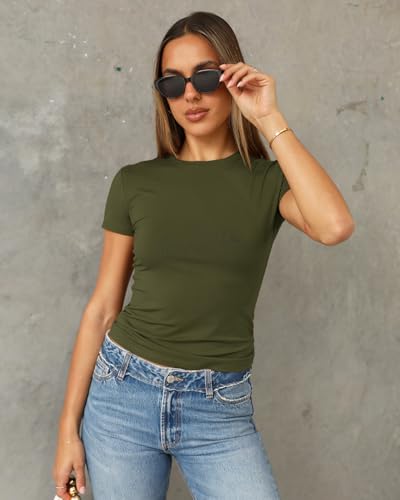 Image of Abardsion Women's Casual Basic Slim Fit T Shirts | Summer Clothes 2026 Going Out Crop Tops Short Sleeve Crew Neck Ladies Tees