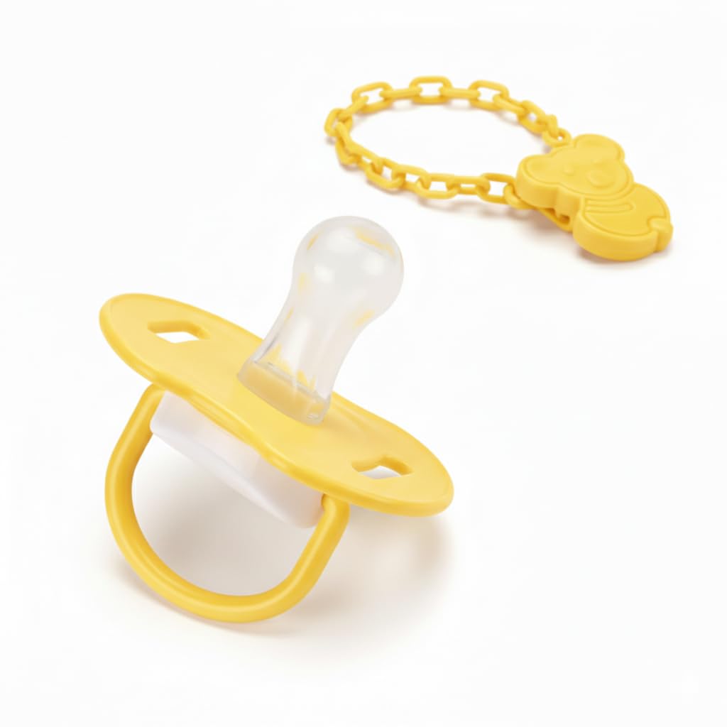 Safe-O-Kid Ultra Light Baby Pacifier with Soft Silicone Nipple, BPA-Free Oral Stimulatory Soother with Holder Chain for Babies 0–6 Months, Non-Toxic, Safe & Durable (Assorted)