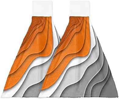 LBDOMOV Ombre Orange Grey Kitchen Hand Towel, Soft Hanging Dish Towels with Loop for Bathroom, Absorbent Drying Cleaning Cloth Dishclothes Decorative Sets, Abstract Geometry White Modern Colored 2-PC