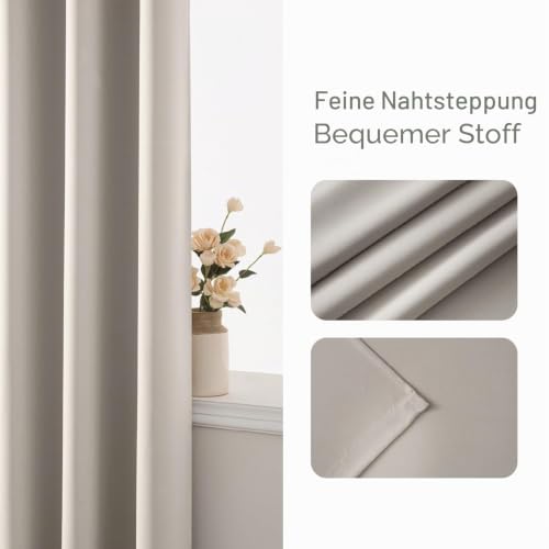 EMEMA Blickdicht Vorhänge mit Ösen 2er Set 140x260cm Naturfarbe Gardinen – Ansicht 5