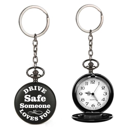 Image of Vintage Gandhi Style Pocket Watch with Engraved Designs & Messages Royal Black Analog for Men Women & Kids Includes Key Ring for car or Bike Keys Ideal Gift