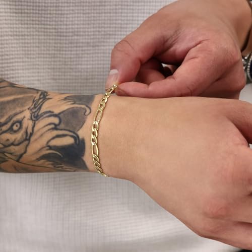 Nuragold 10k Real Yellow Gold Figaro Link 5.5mm Chain Bracelet (7"-9") Italian Jewelry for Men & Women2