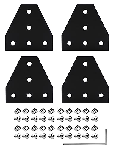 iYueMps 4pcs T Shaped Corner Bracket Plate for 2020 Aluminum Extrusion with 20pcs M5 T Nuts 20pcs M5x8mm Screws 1pcs Wrench for 2020 Aluminum Profile 3D Printer Frame-Black