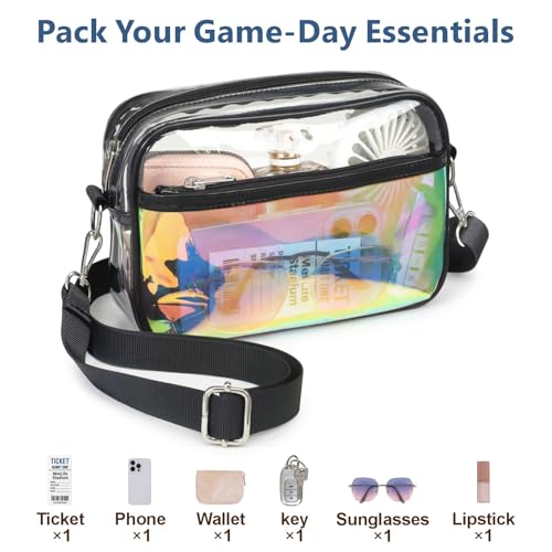 Image of PACKISM Clear Bag for Stadium Events - Small Clear Purse Crossbody Bag | Adjustable Wide Strap, 2 Easy Access Pockets, Thick 0.5mm PVC, for Sports Game Day Concerts Festival, Women Clear Stadium Bag